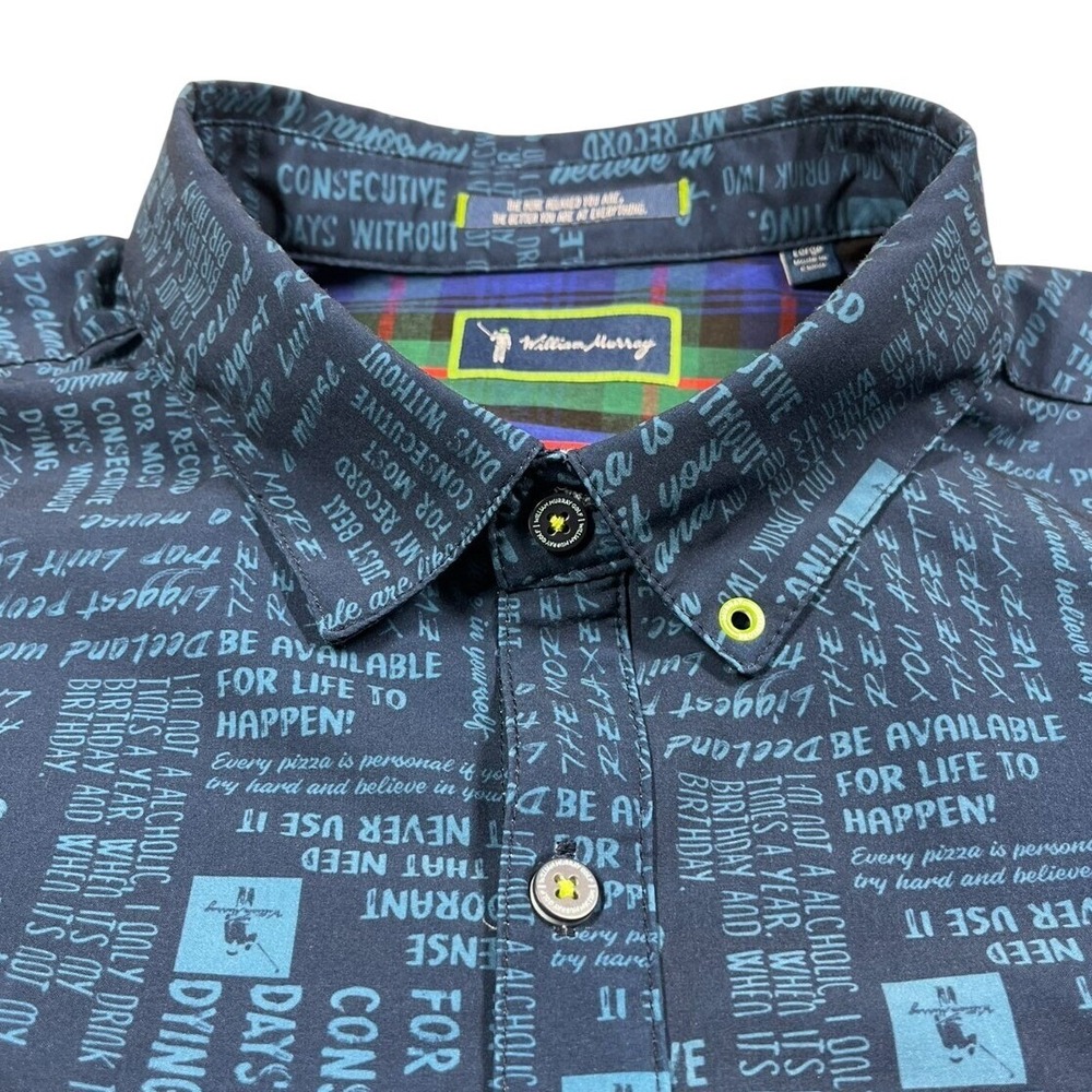 William Murray Golf Button Up Shirt Mens Large Navy Blue Typography Print - Picture 6 of 16